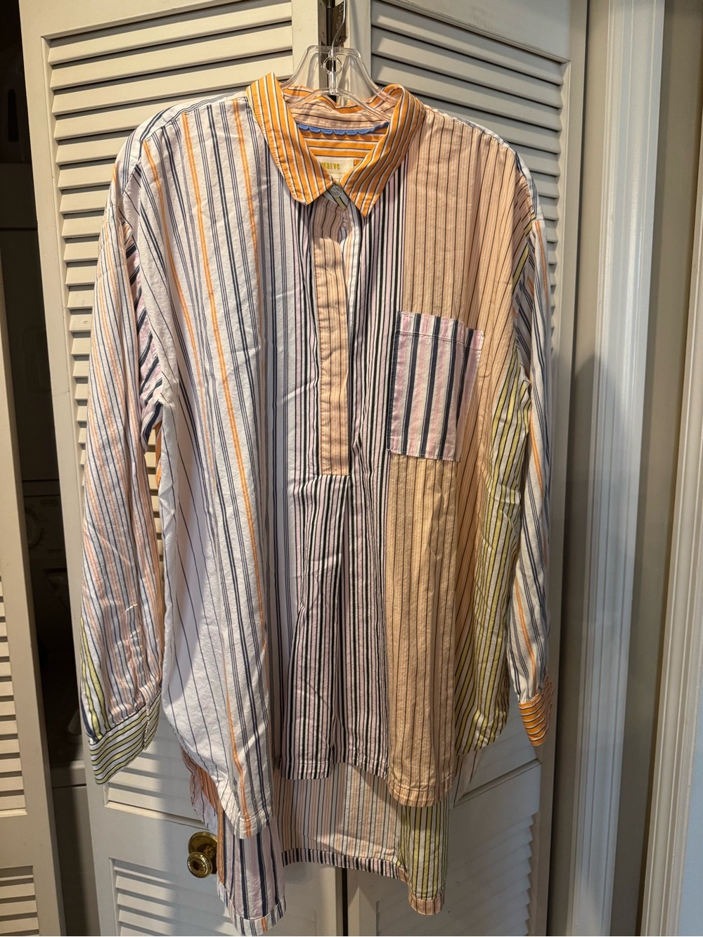 Striped Relaxed Button-Down Shirt in Peach, Blue & Cream Maeve Anthropologie